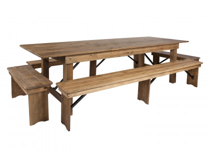 BLNK HERCULES Series Antique Rustic Folding Farm Table and Four Bench Set