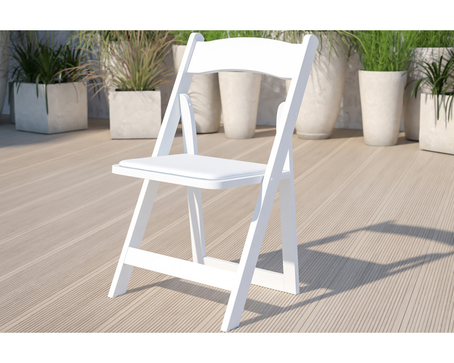 BLNK HERCULES Series Wood Folding Chair with Vinyl Padded Seat - White