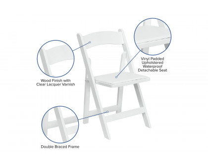 BLNK HERCULES Series Wood Folding Chair with Vinyl Padded Seat - White