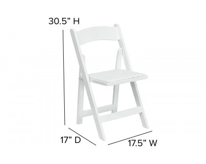 BLNK HERCULES Series Wood Folding Chair with Vinyl Padded Seat - White