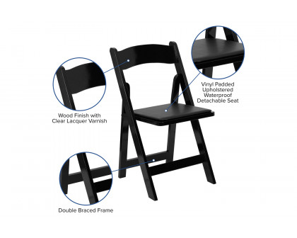 BLNK HERCULES Series Wood Folding Chair with Vinyl Padded Seat - Black