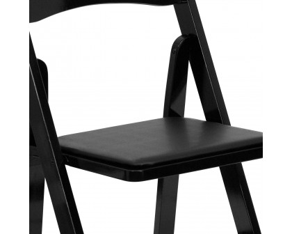 BLNK HERCULES Series Wood Folding Chair with Vinyl Padded Seat - Black