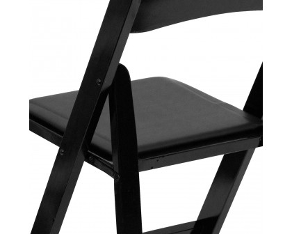 BLNK HERCULES Series Wood Folding Chair with Vinyl Padded Seat - Black