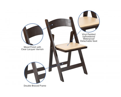 BLNK™ HERCULES Series Wood Folding Chair with Vinyl Padded Seat - Chocolate