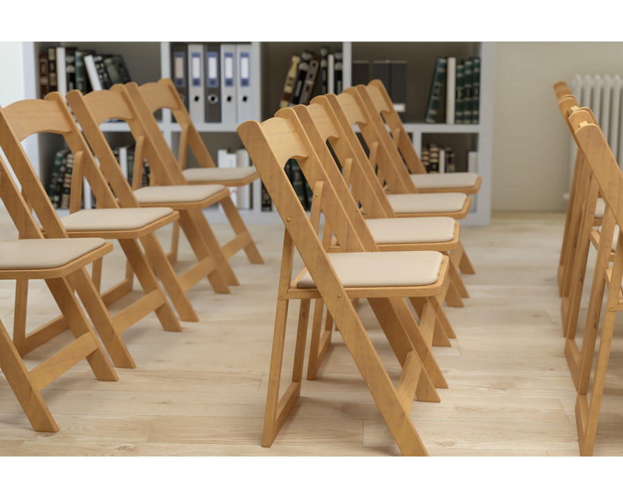 BLNK HERCULES Series Wood Folding Chair with Vinyl Padded Seat - Natural