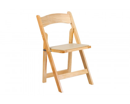 BLNK HERCULES Series Wood Folding Chair with Vinyl Padded Seat - Natural