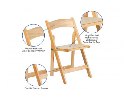 BLNK HERCULES Series Wood Folding Chair with Vinyl Padded Seat - Natural