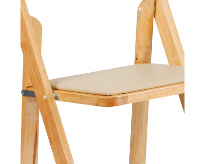 BLNK HERCULES Series Wood Folding Chair with Vinyl Padded Seat - Natural