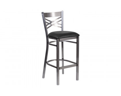 BLNK - HERCULES Series Clear Coated Metal "X" Back Restaurant Bar Stool with Vinyl Seat