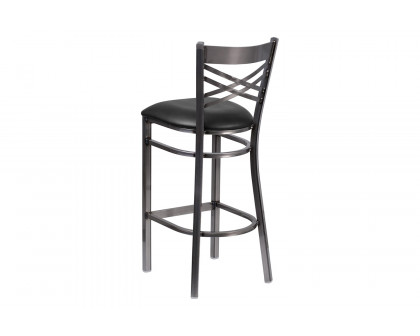 BLNK - HERCULES Series Clear Coated Metal "X" Back Restaurant Bar Stool with Vinyl Seat