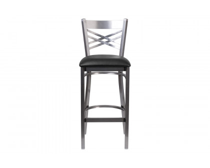 BLNK - HERCULES Series Clear Coated Metal "X" Back Restaurant Bar Stool with Vinyl Seat