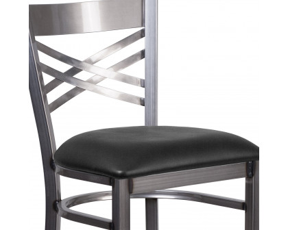 BLNK - HERCULES Series Clear Coated Metal "X" Back Restaurant Bar Stool with Vinyl Seat