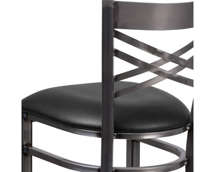 BLNK - HERCULES Series Clear Coated Metal "X" Back Restaurant Bar Stool with Vinyl Seat