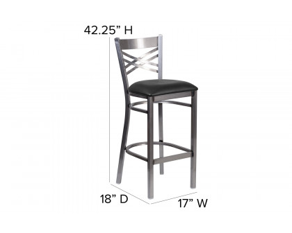 BLNK - HERCULES Series Clear Coated Metal "X" Back Restaurant Bar Stool with Vinyl Seat