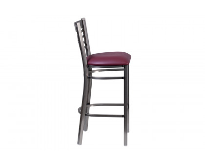 BLNK - HERCULES Series Clear Coated Metal "X" Back Restaurant Bar Stool with Burgundy Vinyl Seat