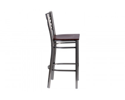 BLNK HERCULES Series Clear Coated Metal "X" Back Restaurant Bar Stool with Wood Seat - Walnut