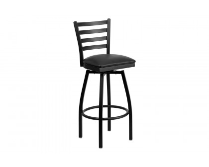 BLNK HERCULES Series Black Metal Ladder Back Swivel Bar Stool with Vinyl Seat