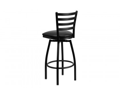 BLNK HERCULES Series Black Metal Ladder Back Swivel Bar Stool with Vinyl Seat - Black