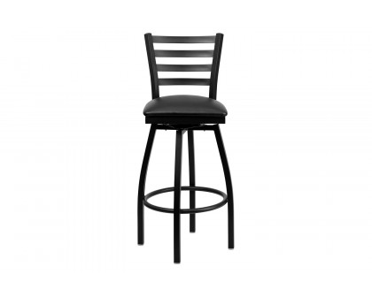 BLNK HERCULES Series Black Metal Ladder Back Swivel Bar Stool with Vinyl Seat - Black