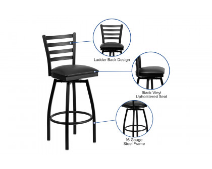 BLNK HERCULES Series Black Metal Ladder Back Swivel Bar Stool with Vinyl Seat - Black