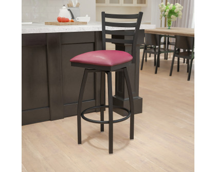 BLNK HERCULES Series Black Metal Ladder Back Swivel Bar Stool with Vinyl Seat