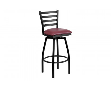 BLNK HERCULES Series Black Metal Ladder Back Swivel Bar Stool with Vinyl Seat - Burgundy