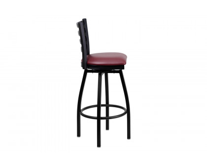 BLNK HERCULES Series Black Metal Ladder Back Swivel Bar Stool with Vinyl Seat - Burgundy