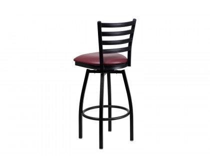 BLNK HERCULES Series Black Metal Ladder Back Swivel Bar Stool with Vinyl Seat - Burgundy