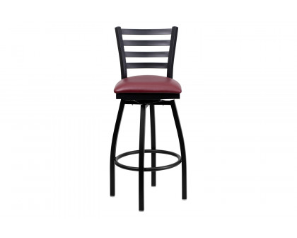 BLNK HERCULES Series Black Metal Ladder Back Swivel Bar Stool with Vinyl Seat - Burgundy