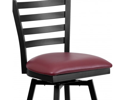 BLNK HERCULES Series Black Metal Ladder Back Swivel Bar Stool with Vinyl Seat - Burgundy