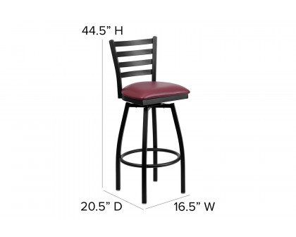 BLNK HERCULES Series Black Metal Ladder Back Swivel Bar Stool with Vinyl Seat - Burgundy