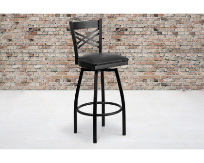 BLNK HERCULES Series Black Metal "X" Back Swivel Bar Stool with Vinyl Seat