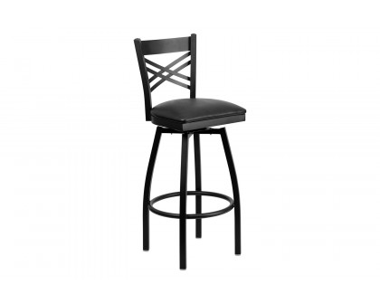 BLNK HERCULES Series Black Metal "X" Back Swivel Bar Stool with Vinyl Seat - Black