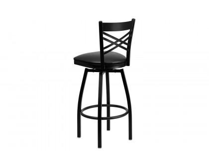 BLNK HERCULES Series Black Metal "X" Back Swivel Bar Stool with Vinyl Seat - Black