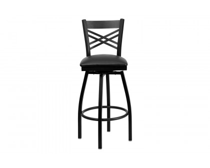 BLNK HERCULES Series Black Metal "X" Back Swivel Bar Stool with Vinyl Seat - Black