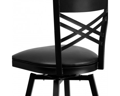 BLNK HERCULES Series Black Metal "X" Back Swivel Bar Stool with Vinyl Seat - Black