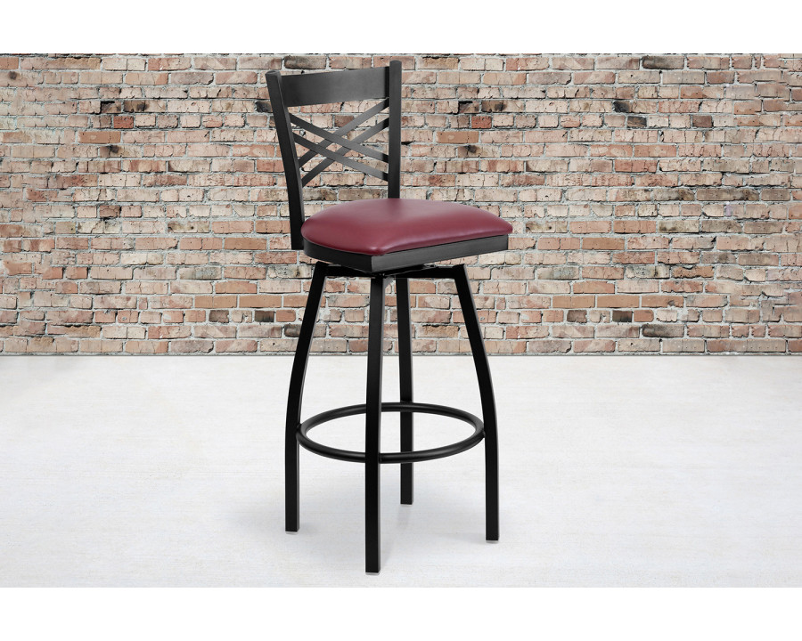 BLNK HERCULES Series Black Metal "X" Back Swivel Bar Stool with Vinyl Seat