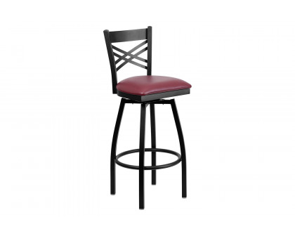 BLNK HERCULES Series Black Metal "X" Back Swivel Bar Stool with Vinyl Seat