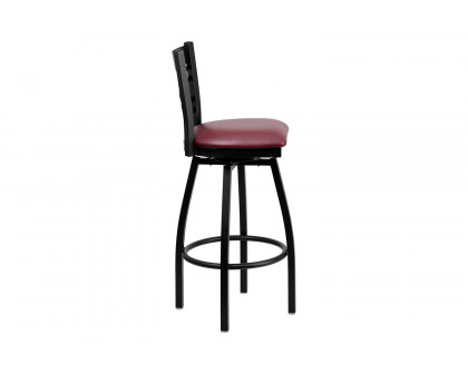 BLNK HERCULES Series Black Metal "X" Back Swivel Bar Stool with Vinyl Seat - Burgundy