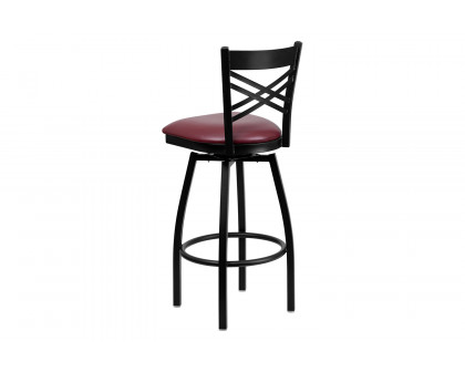 BLNK HERCULES Series Black Metal "X" Back Swivel Bar Stool with Vinyl Seat - Burgundy