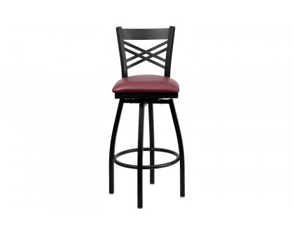 BLNK HERCULES Series Black Metal "X" Back Swivel Bar Stool with Vinyl Seat - Burgundy