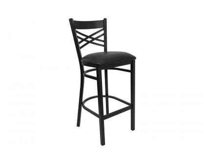 BLNK HERCULES Series Black Metal "X" Back Restaurant Bar Stool with Vinyl Seat