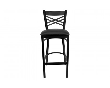 BLNK HERCULES Series Black Metal "X" Back Restaurant Bar Stool with Vinyl Seat - Black