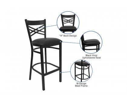 BLNK HERCULES Series Black Metal "X" Back Restaurant Bar Stool with Vinyl Seat - Black