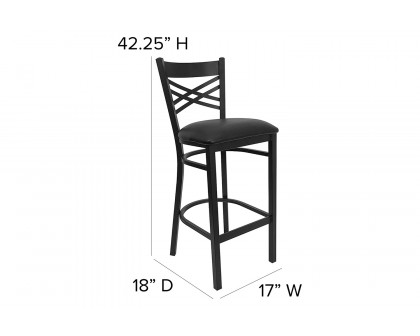 BLNK HERCULES Series Black Metal "X" Back Restaurant Bar Stool with Vinyl Seat - Black