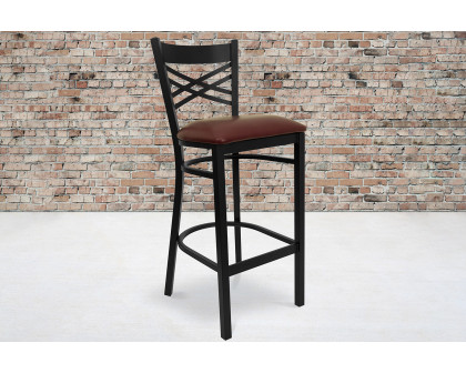 BLNK HERCULES Series Black Metal "X" Back Restaurant Bar Stool with Vinyl Seat