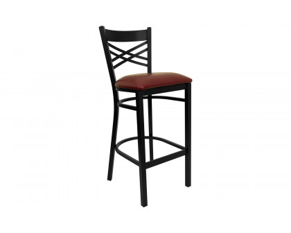 BLNK HERCULES Series Black Metal "X" Back Restaurant Bar Stool with Vinyl Seat - Burgundy