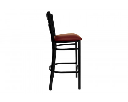 BLNK HERCULES Series Black Metal "X" Back Restaurant Bar Stool with Vinyl Seat - Burgundy