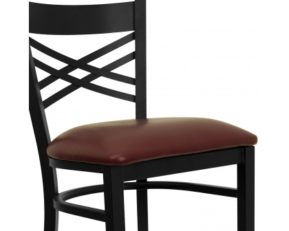 BLNK HERCULES Series Black Metal "X" Back Restaurant Bar Stool with Vinyl Seat - Burgundy