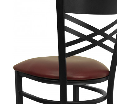 BLNK HERCULES Series Black Metal "X" Back Restaurant Bar Stool with Vinyl Seat - Burgundy